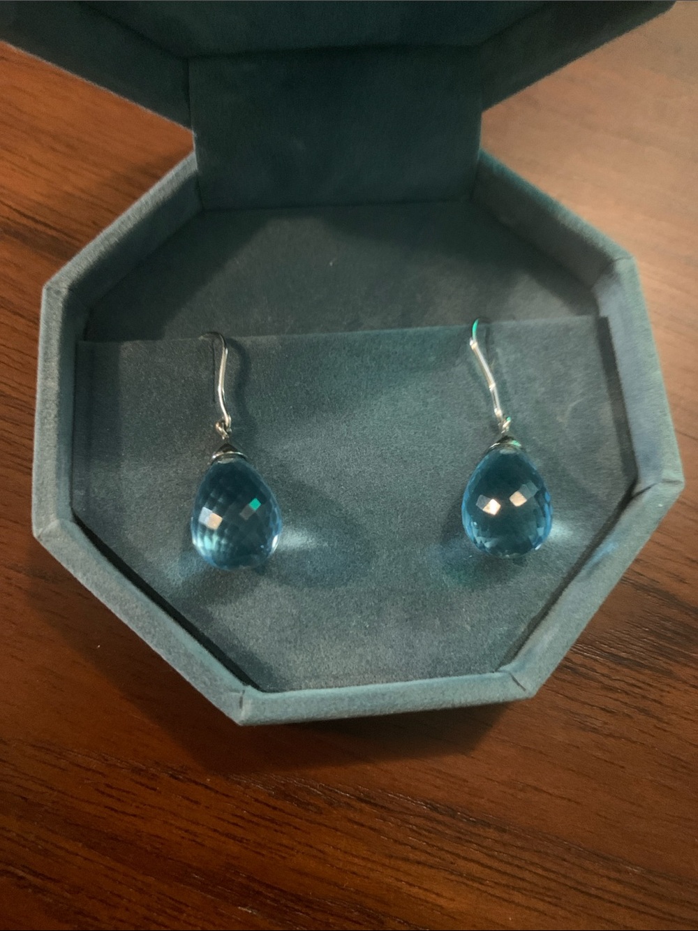 Vintage 14K White Gold Blue Topaz Briolette Earrings
